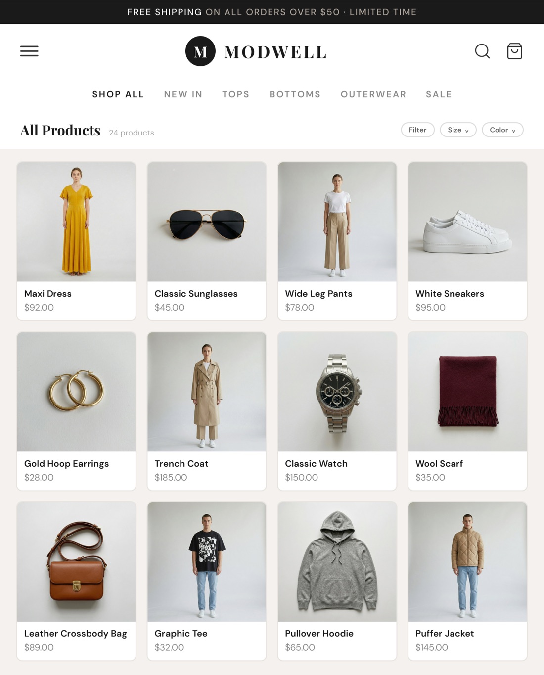 The Modwell catalog with a uniform product grid