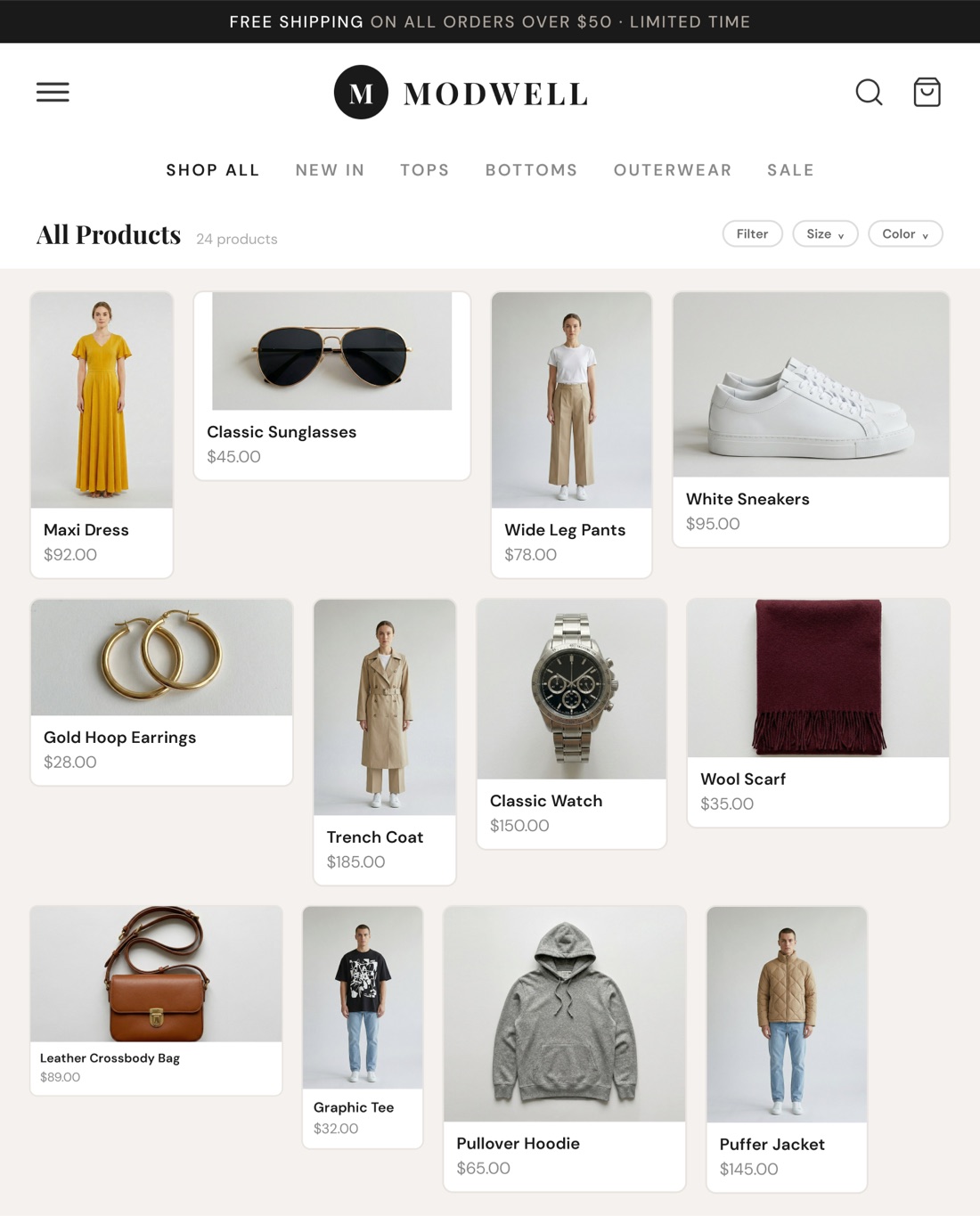 The Modwell catalog with a mismatched product grid