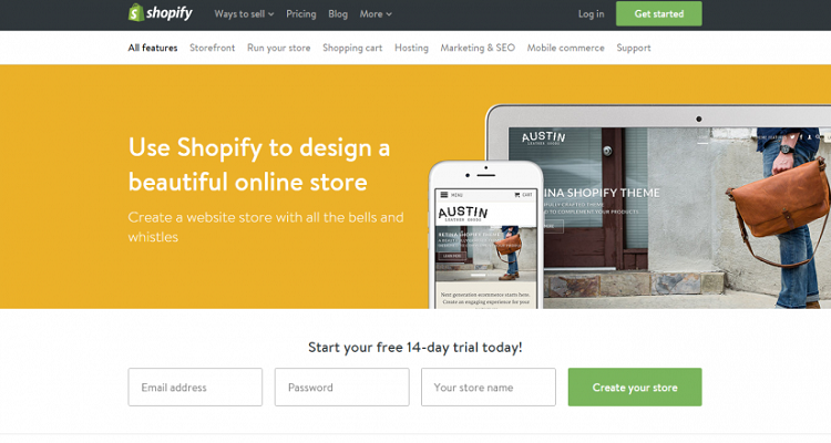 Shopify homepage header