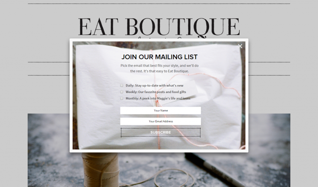 join mailing list eat boutique