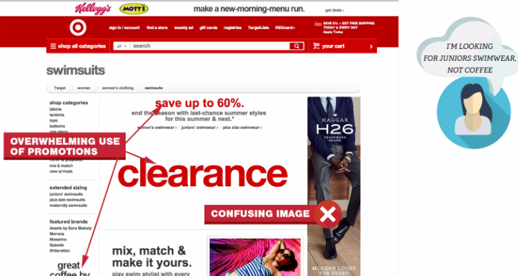Target screen shot of unnecessary promotional info - design tricks