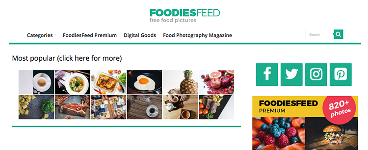 Foodies Feed home page - awesome stock images