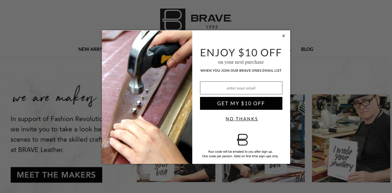 Use an email popup like Brave Leather