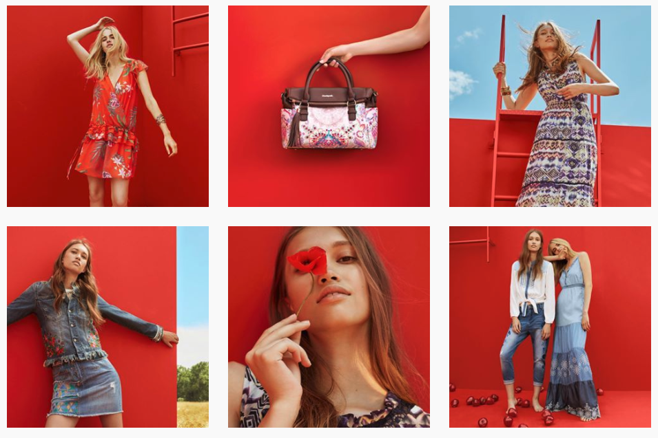 Desigual defines their brand well in their Instagram product photography with the color red