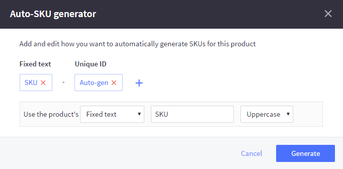 Screenshot of BigCommerce's auto-sku generator
