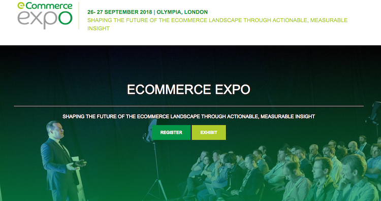 Green banner advertisement for the 2017 eCommerce Expo in Olympia, London