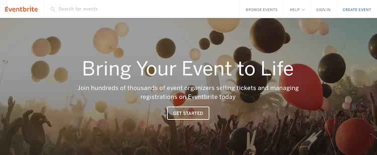 Screenshot of the SaaS program, Eventbrite, which organizes events and experiences
