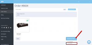 Screenshot of the order download screen of Retail Ready Photos by Pixc