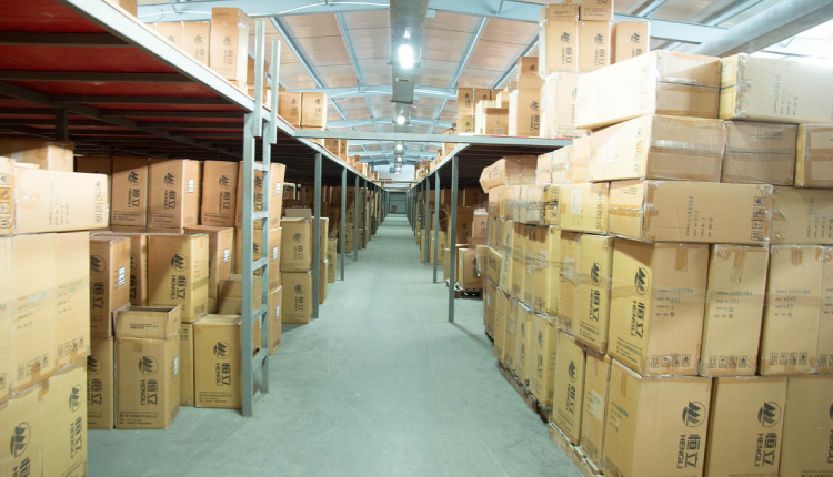 Hallways of warehouse with a large inventory stored properly