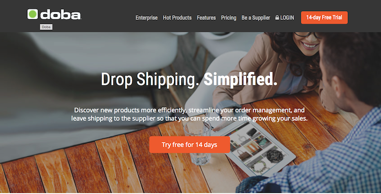Screenshot of Doba, who lists suppliers and fulfillment centers for helping you start a successful drop shipping company