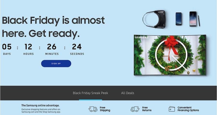 Samsung's countdown timer displays a sense of urgency for last-minute BFCM deals