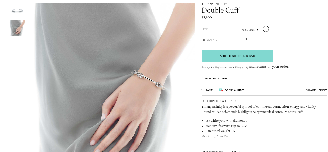 Tiffany shows multiple high quality images of their product to create an optimized shopping experience