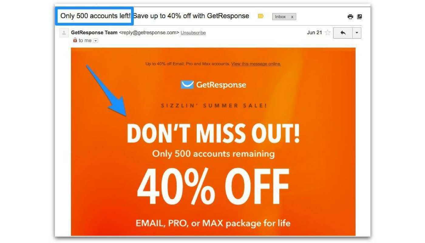 GetResponse uses a catchy email subject line when writing B2C emails for the holiday season