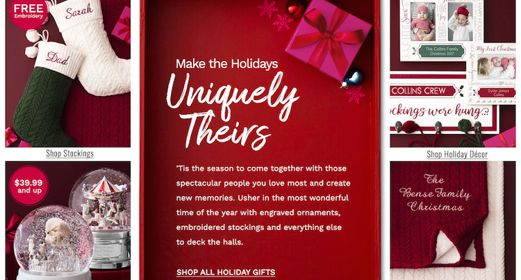 Things Remembered's holiday page designs are a rich Burgundy and incorporate their free shipping offer