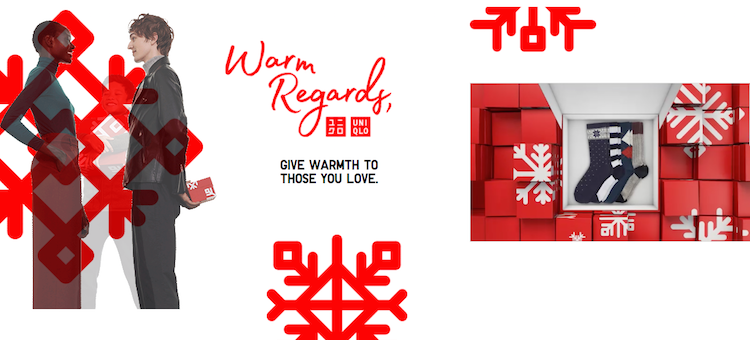 Uniqlo uses minimalist red and white graphics for their holiday page designs