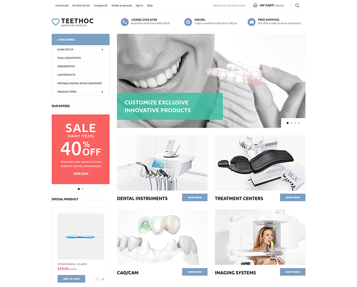 Teethoc - Dental Instruments Magento eCommerce Theme