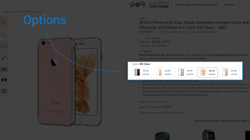 Product options on an ecommerce site key element