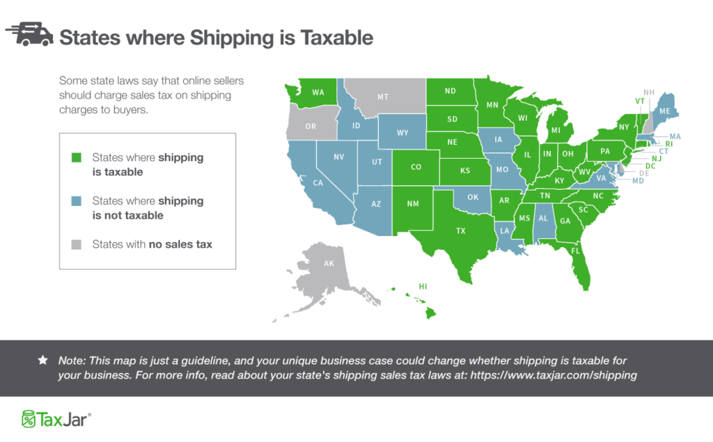 States with shipping tax map