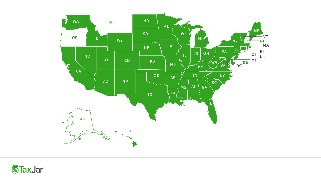 United states map of states with sales tax