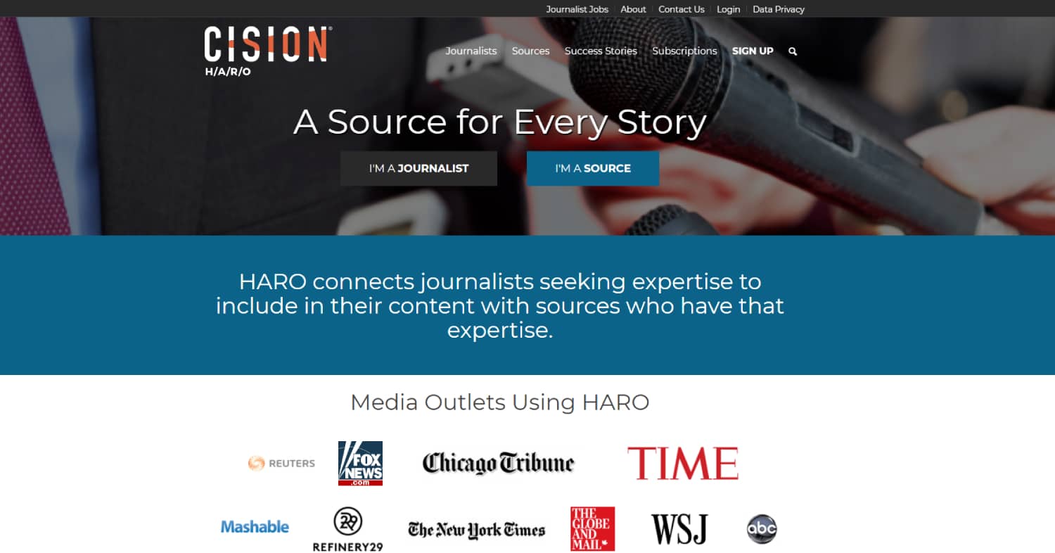 Help A Reporter Out (HARO) connecting journalists and sources for producing content