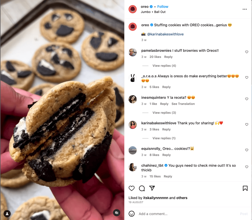 individual showing cookie stuffed oreos for UGC content on Instagram