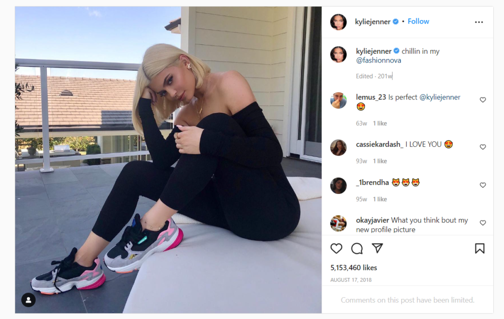 Kylie Jenner Instagram post promoting Fashion Nova