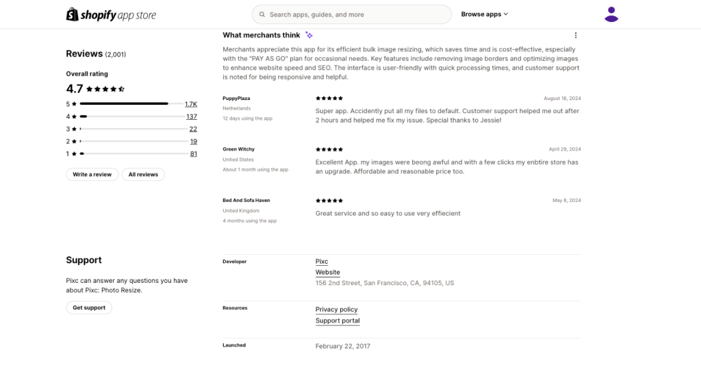 Pixc Photo Resize Shopify app user reviews