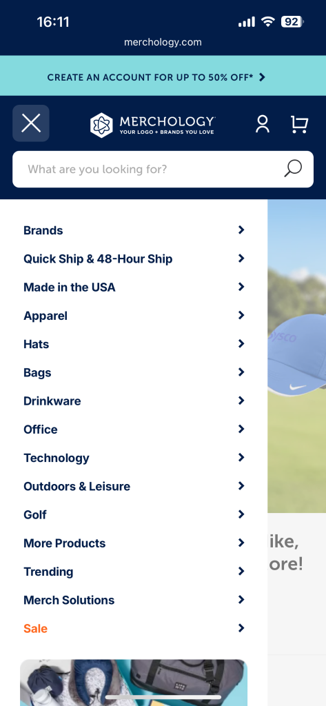 Merchology product page on mobile showing sticky add-to-cart bar and thumb-friendly above-the-fold layout